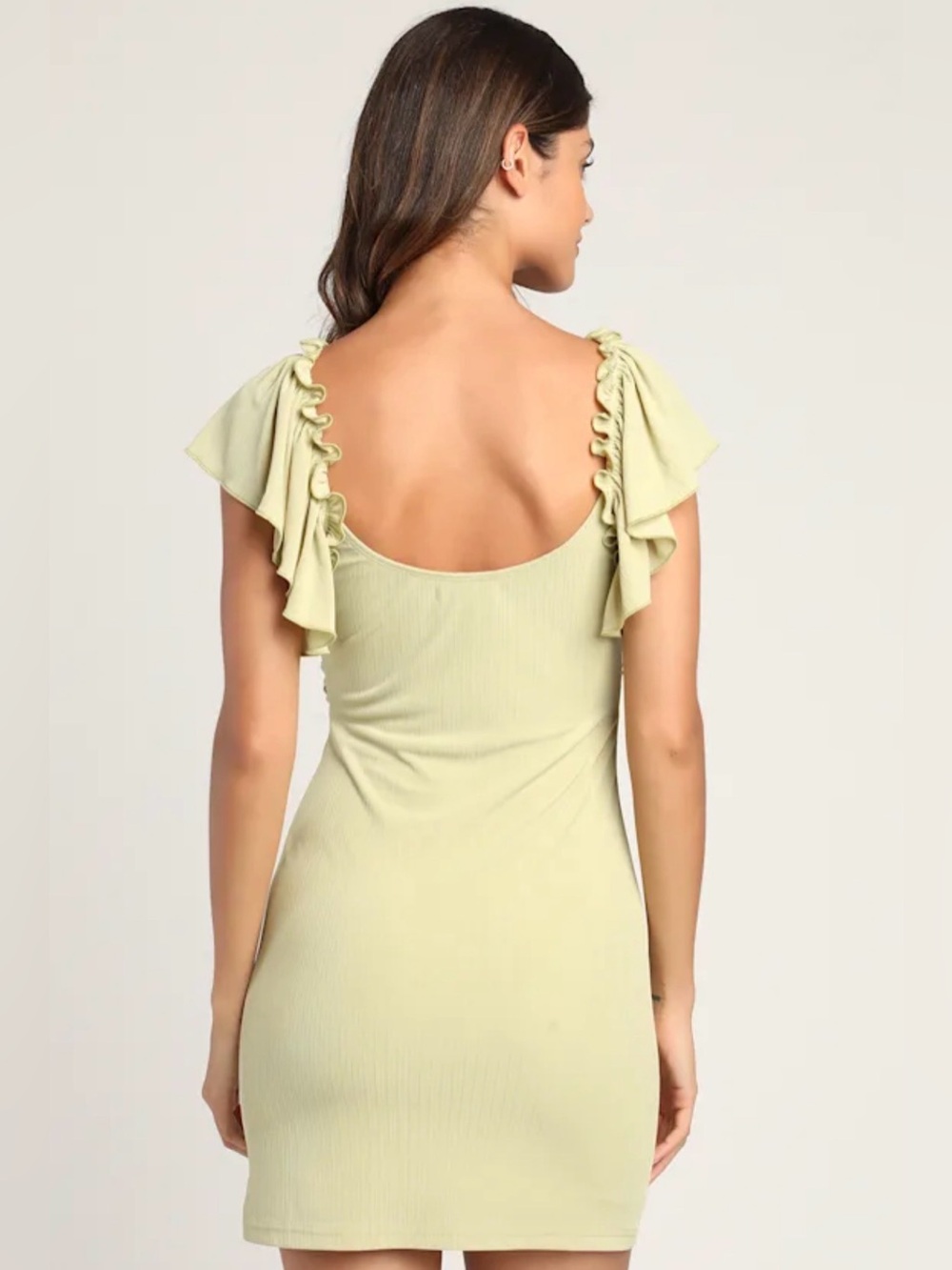 NWT Crushing on Cute Sage Green Flutter Sleeve Mini Dress Lulus twist front - Picture 4 of 10